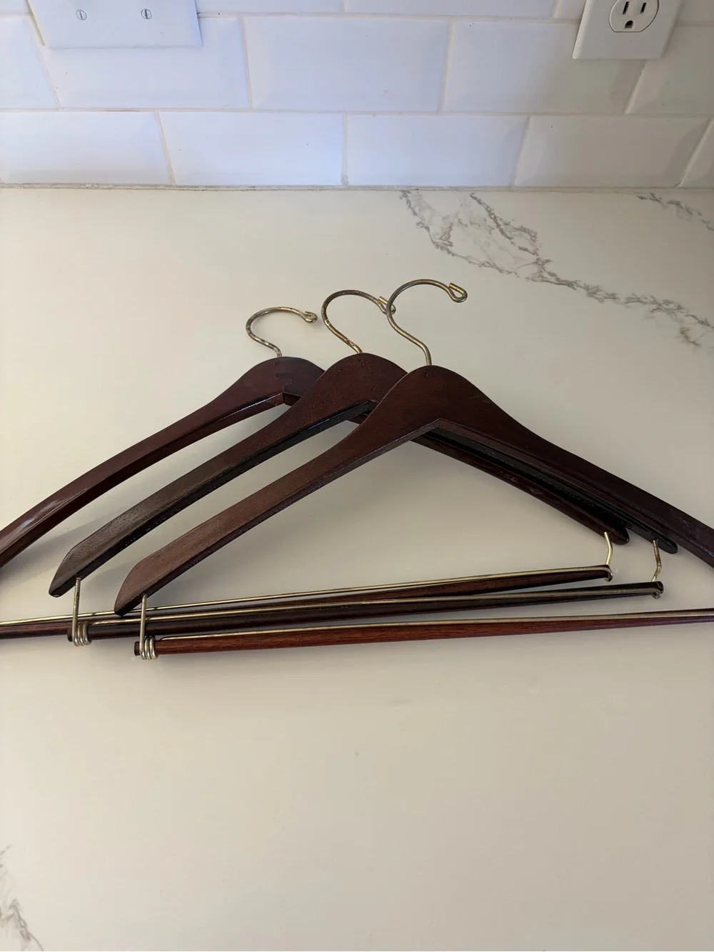 NORDSTROM Dark Wood Suit Pant Shirt Hangers - Set of 3 Wood Brass Women’s Men’s